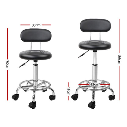 Artiss 2x Salon Stool Swivel Chair Backrest Black-Bar Stools-PEROZ Accessories