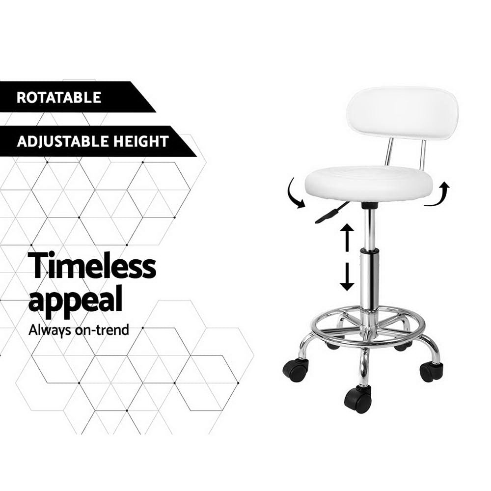 Artiss 2x Salon Stool Swivel Chair Backrest White-Bar Stools-PEROZ Accessories