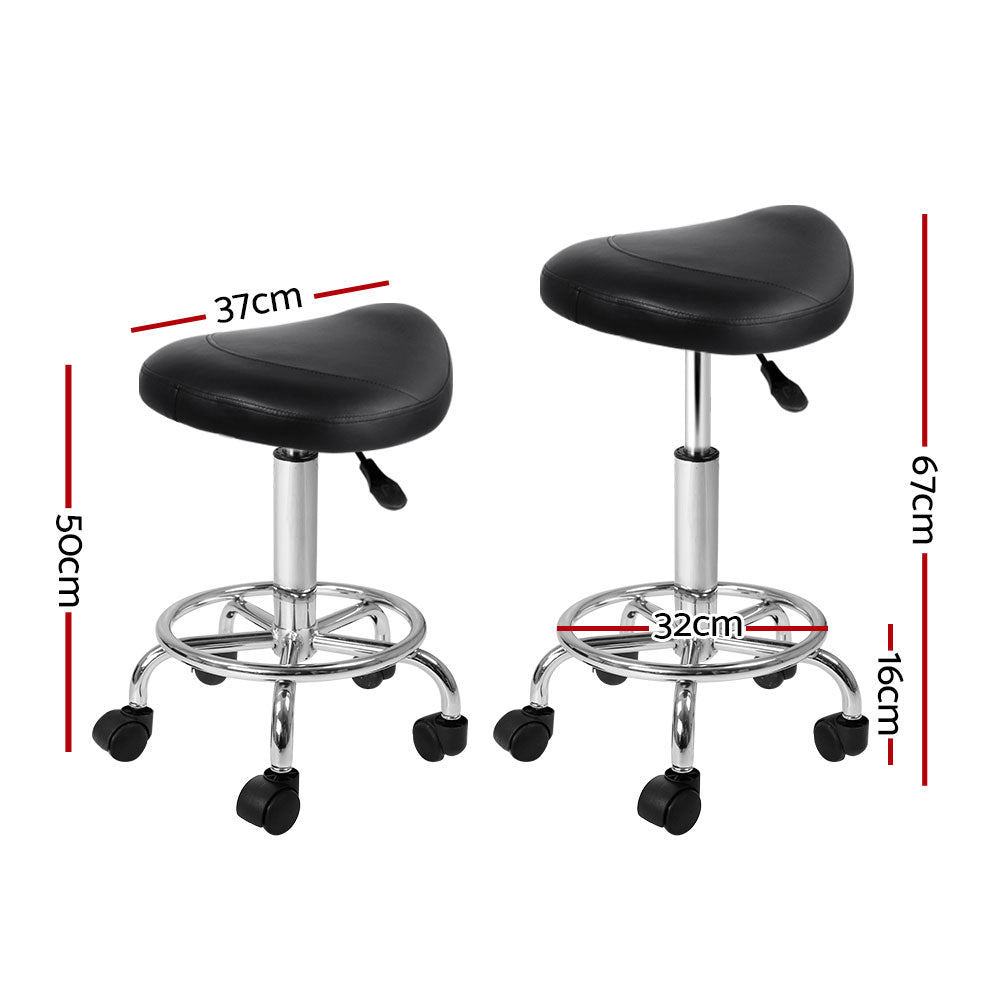 Artiss 2x Salon Stool Saddle Swivel Chair Black-Bar Stools-PEROZ Accessories