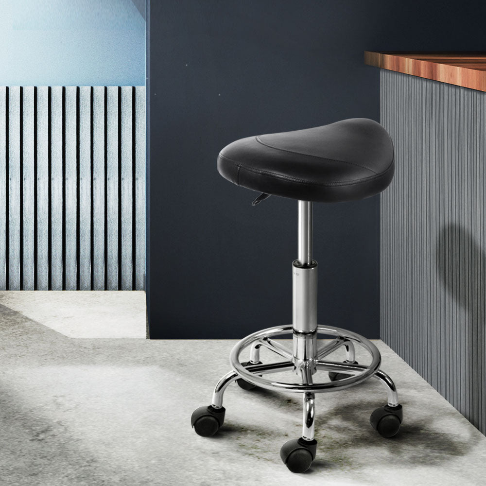 Artiss 2x Salon Stool Saddle Swivel Chair Black-Bar Stools-PEROZ Accessories