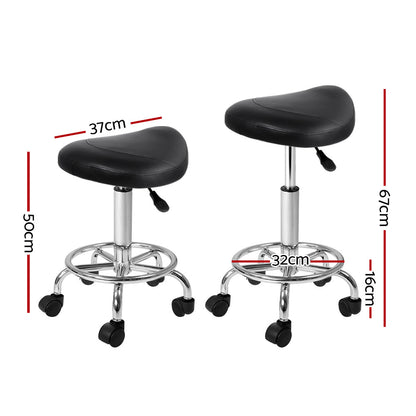 Artiss 2x Salon Stool Saddle Swivel Chair Black-Bar Stools-PEROZ Accessories