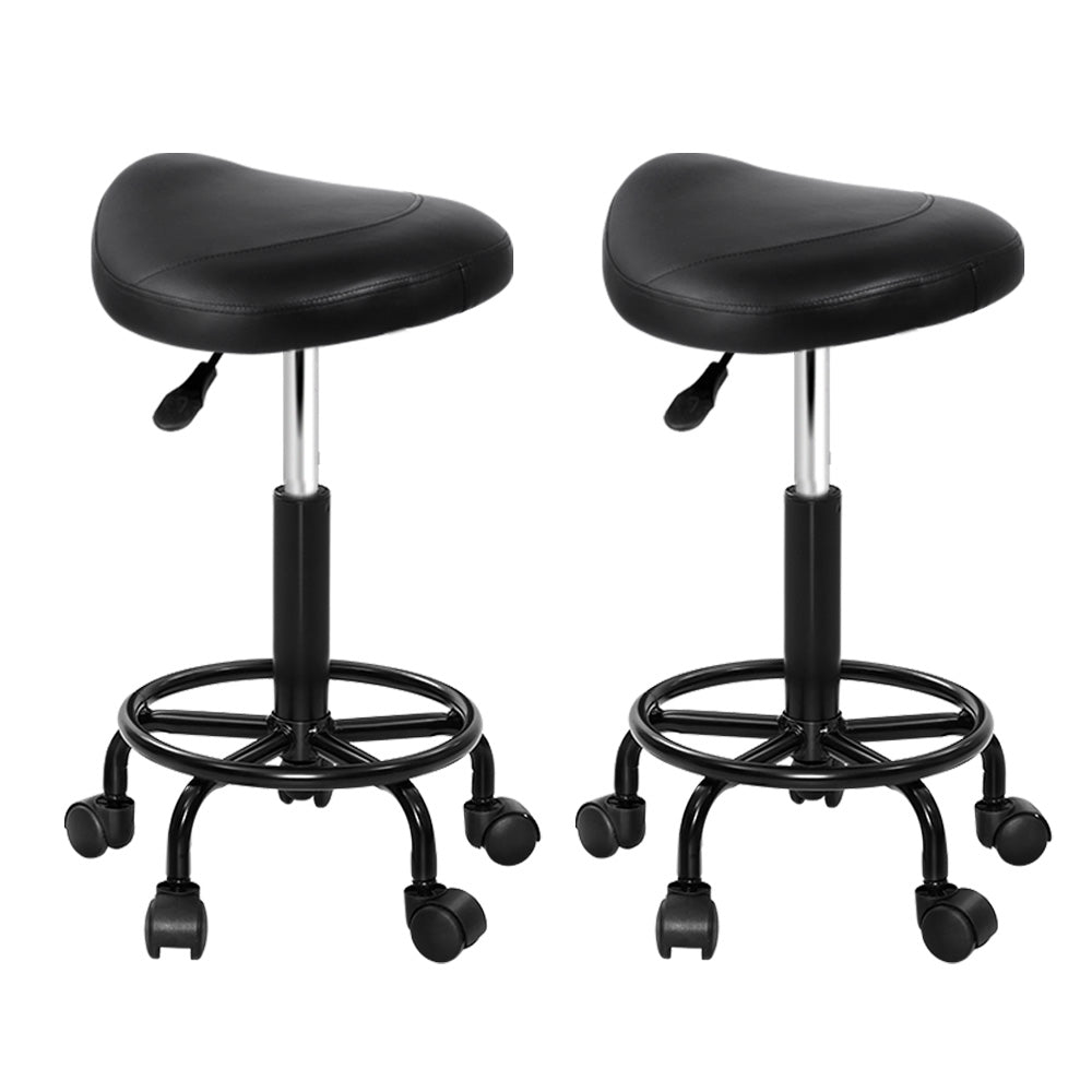 Artiss 2x Salon Stool Saddle Swivel Chair-Bar Stools-PEROZ Accessories