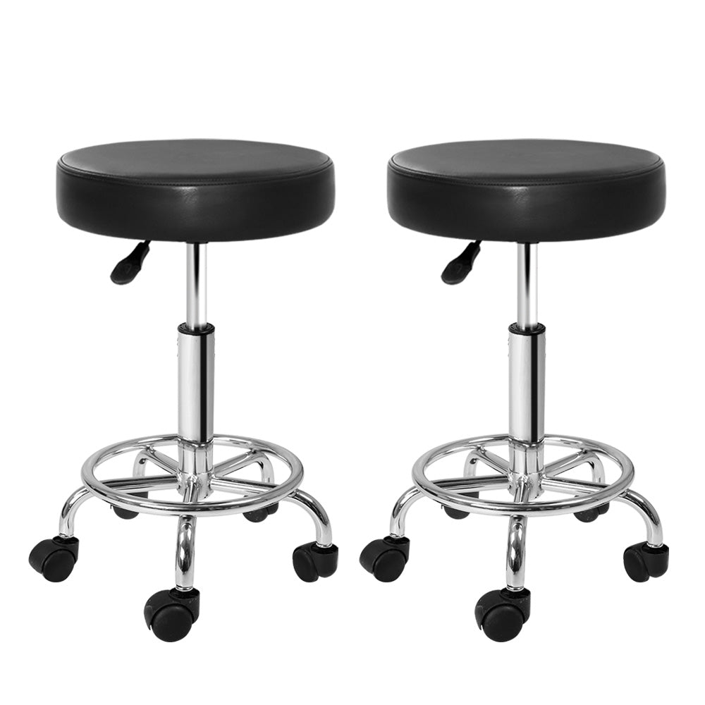 Artiss 2x Salon Stool Round Swivel Chair Black-Bar Stools-PEROZ Accessories