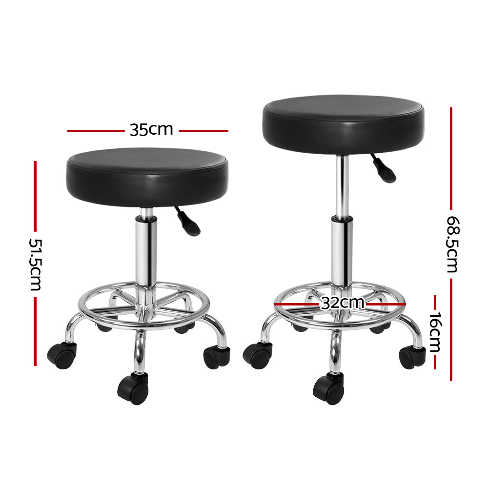 Artiss 2x Salon Stool Round Swivel Chair Black-Bar Stools-PEROZ Accessories