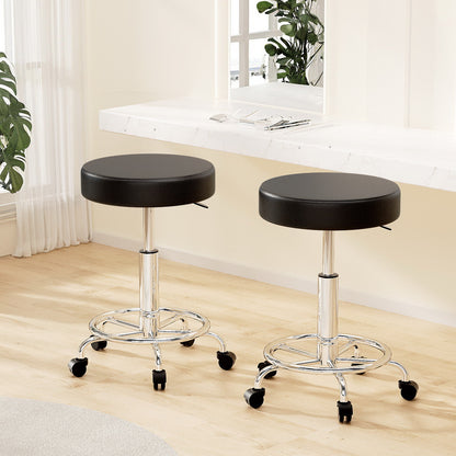Artiss 2x Salon Stool Round Swivel Chair Black-Bar Stools-PEROZ Accessories