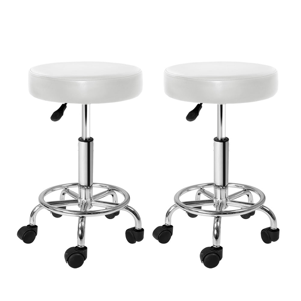 Artiss 2x Salon Stool Round Swivel Chair White-Bar Stools-PEROZ Accessories
