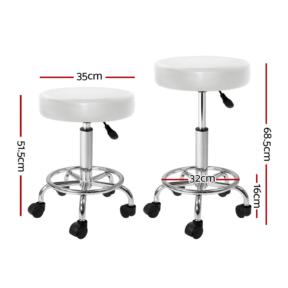 Artiss 2x Salon Stool Round Swivel Chair White-Bar Stools-PEROZ Accessories