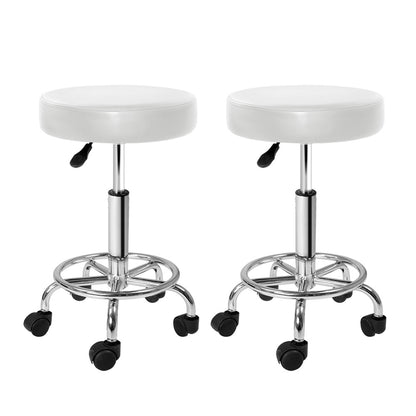 Artiss 2x Salon Stool Round Swivel Chair White-Bar Stools-PEROZ Accessories