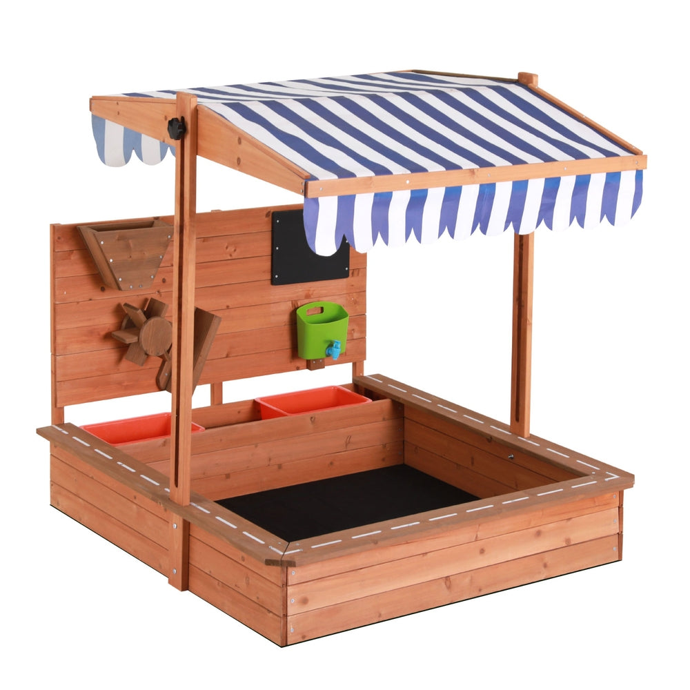 Keezi Kids Sandpit Wooden Canopy Sandbox With Cover Funnel Outdoor Toys 110cm-Baby &amp; Kids &gt; Baby &amp; Kid&