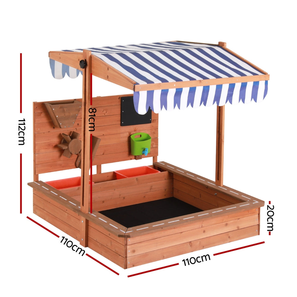 Keezi Kids Sandpit Wooden Canopy Sandbox With Cover Funnel Outdoor Toys 110cm-Baby &amp; Kids &gt; Baby &amp; Kid&