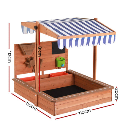 Keezi Kids Sandpit Wooden Canopy Sandbox With Cover Funnel Outdoor Toys 110cm-Baby &amp; Kids &gt; Baby &amp; Kid&