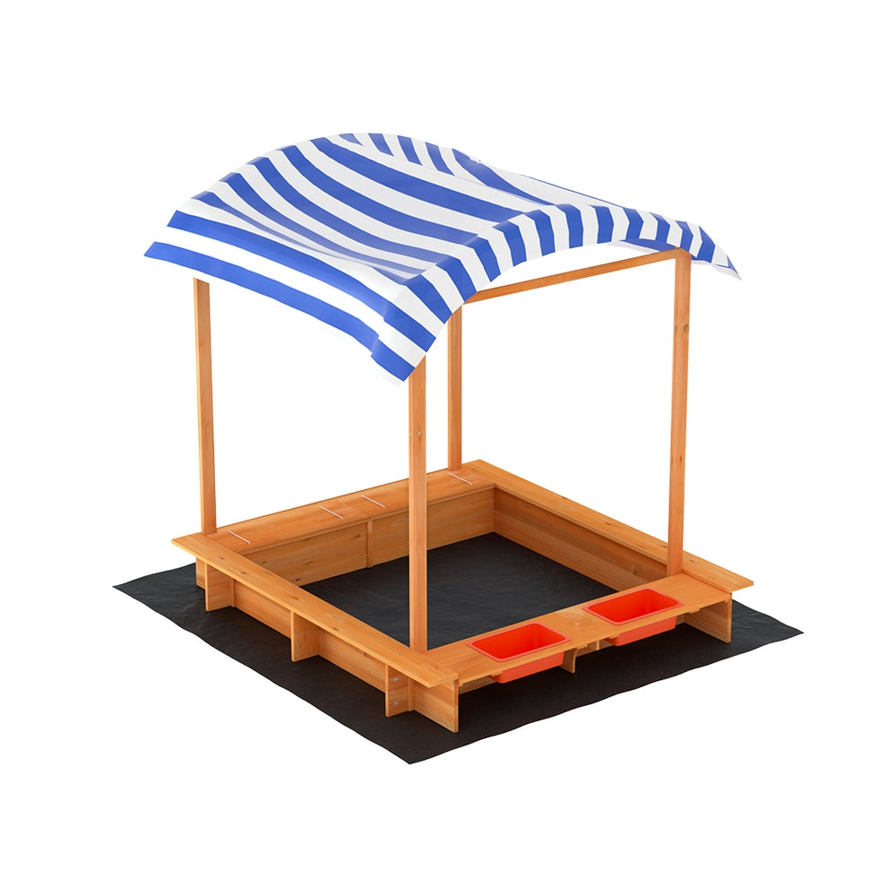Keezi Kids Sandpit Wooden Sandbox Sand Pit with Canopy Water Basin Toys 146cm-Baby &amp; Kids &gt; Baby &amp; Kid&