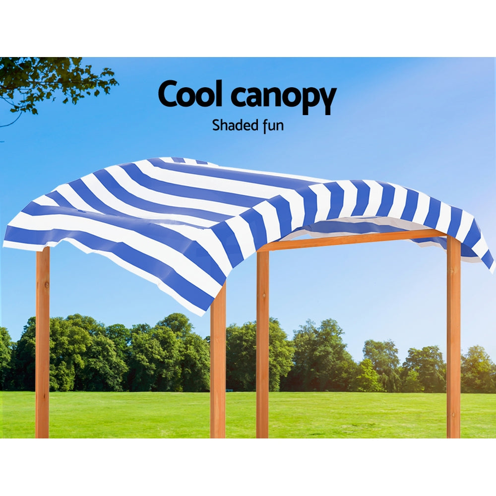 Keezi Kids Sandpit Wooden Sandbox Sand Pit with Canopy Water Basin Toys 146cm-Baby &amp; Kids &gt; Baby &amp; Kid&