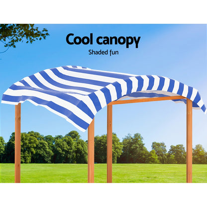Keezi Kids Sandpit Wooden Sandbox Sand Pit with Canopy Water Basin Toys 146cm-Baby &amp; Kids &gt; Baby &amp; Kid&
