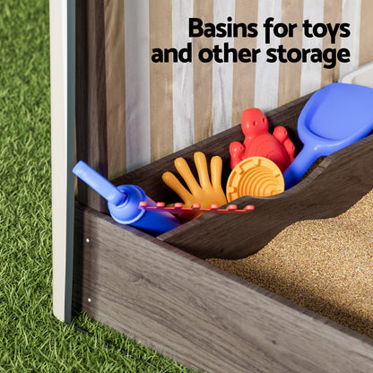 Keezi Kids Sandpit Wooden Sandbox Sand Pit with Canopy Window Water Basin 120cm-Baby &amp; Kids &gt; Baby &amp; Kid&