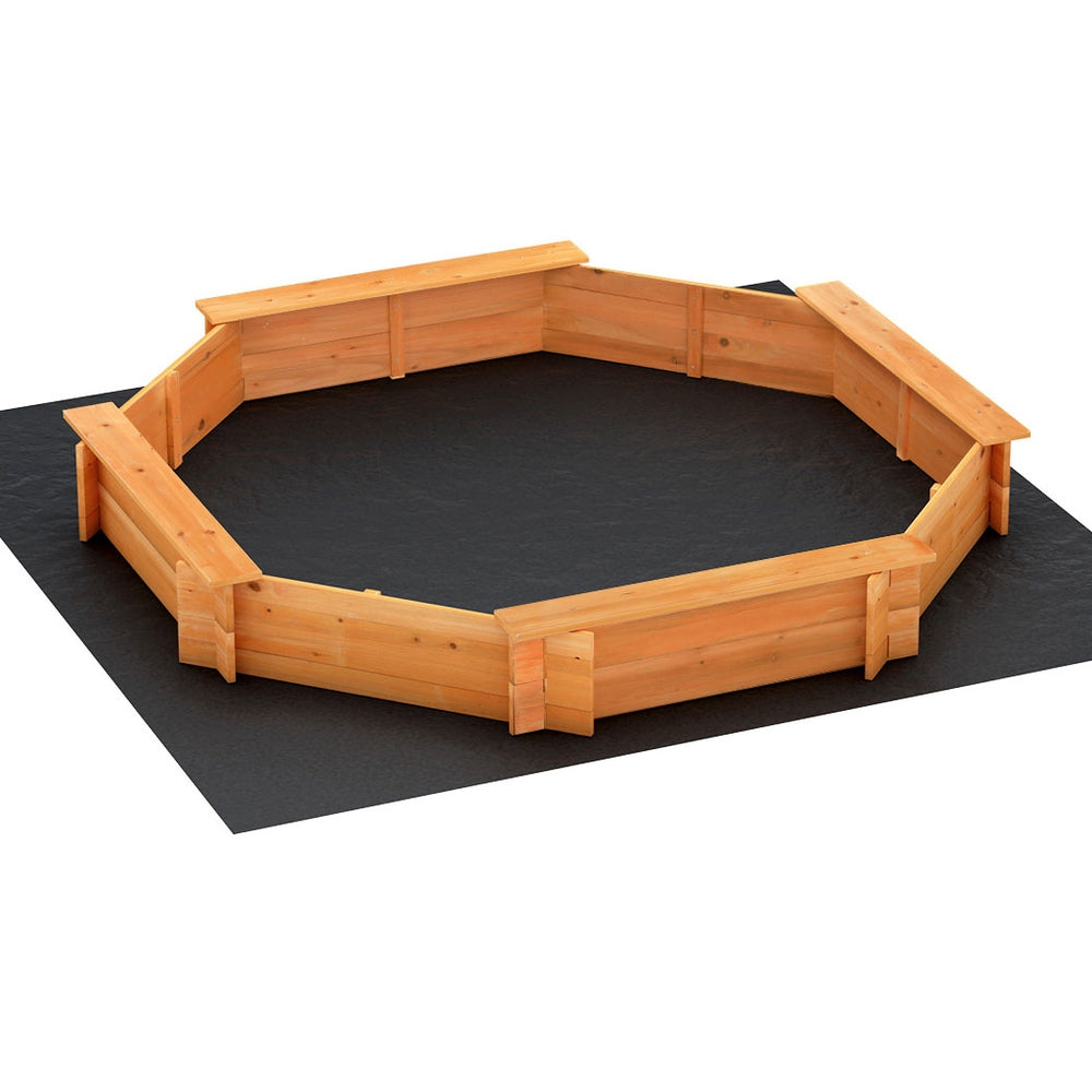 Keezi Kids Sandpit Wooden Round Sand Pit with Cover Bench Seat Beach Toys 182cm-Baby &amp; Kids &gt; Baby &amp; Kid&