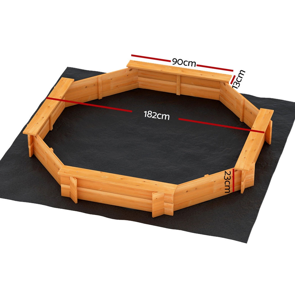 Keezi Kids Sandpit Wooden Round Sand Pit with Cover Bench Seat Beach Toys 182cm-Baby &amp; Kids &gt; Baby &amp; Kid&