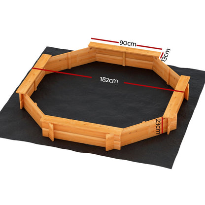 Keezi Kids Sandpit Wooden Round Sand Pit with Cover Bench Seat Beach Toys 182cm-Baby &amp; Kids &gt; Baby &amp; Kid&