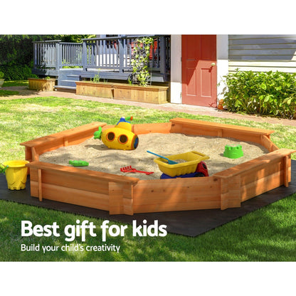 Keezi Kids Sandpit Wooden Round Sand Pit with Cover Bench Seat Beach Toys 182cm-Baby &amp; Kids &gt; Baby &amp; Kid&