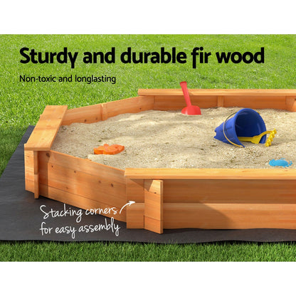 Keezi Kids Sandpit Wooden Round Sand Pit with Cover Bench Seat Beach Toys 182cm-Baby &amp; Kids &gt; Baby &amp; Kid&