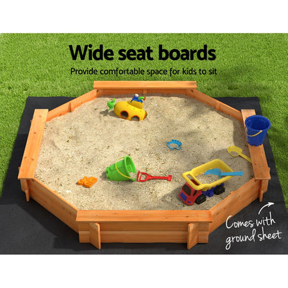 Keezi Kids Sandpit Wooden Round Sand Pit with Cover Bench Seat Beach Toys 182cm-Baby &amp; Kids &gt; Baby &amp; Kid&