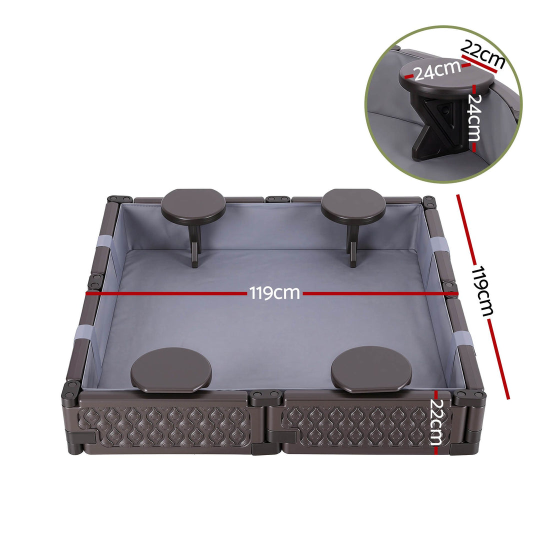 Keezi Kids Sandpit Sandbox With Cover 4 Seats Outdoor Sand Box Brown-Baby &amp; Kids > Baby &amp; Kid&