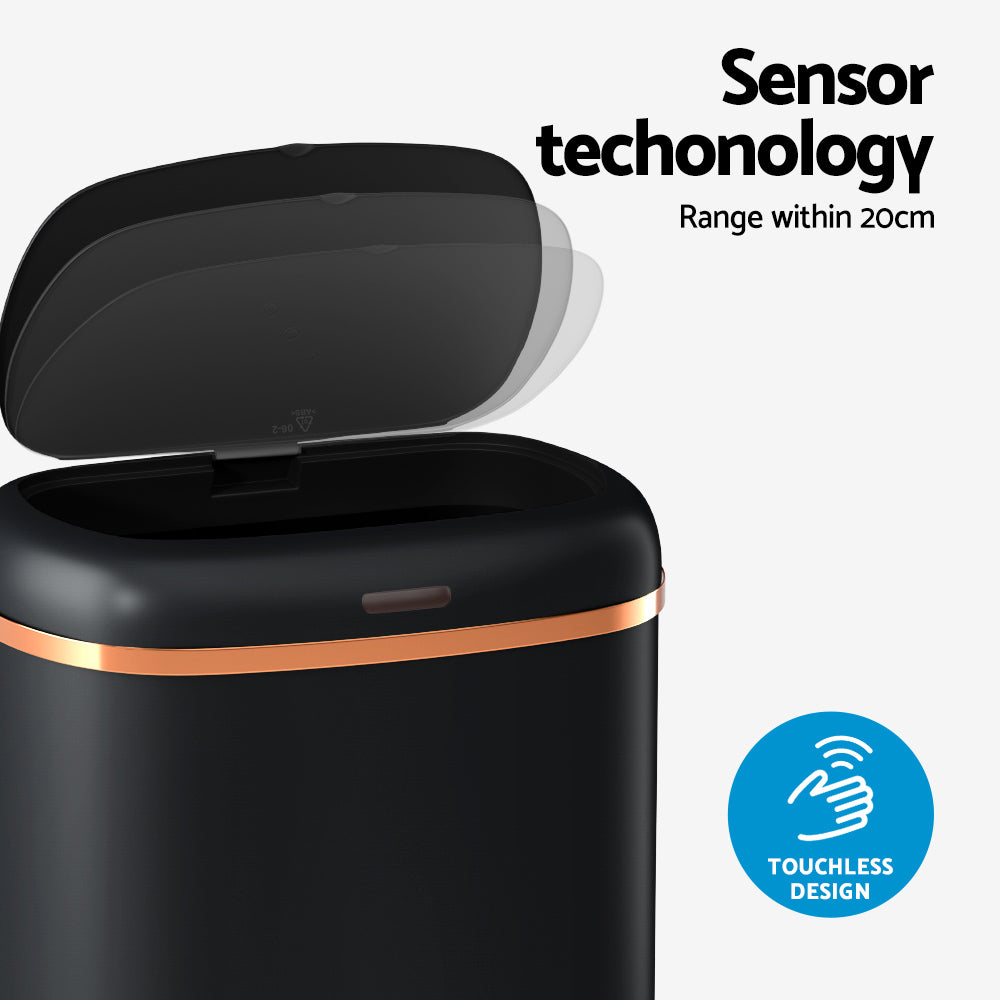 Devanti 38L Motion Sensor Bin Rubbish Automatic Black-Home &amp; Garden &gt; Kitchen Bins &gt; Automatic Bins-PEROZ Accessories