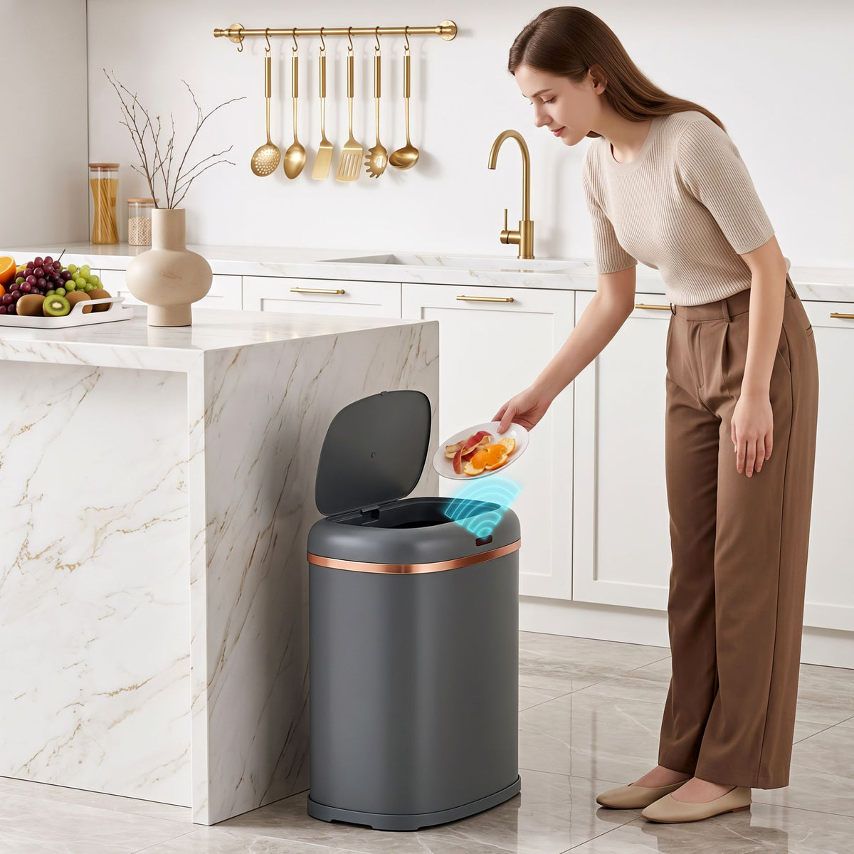Devanti 38L Motion Sensor Bin Rubbish Automatic Grey-Home &amp; Garden > Kitchen Bins-PEROZ Accessories