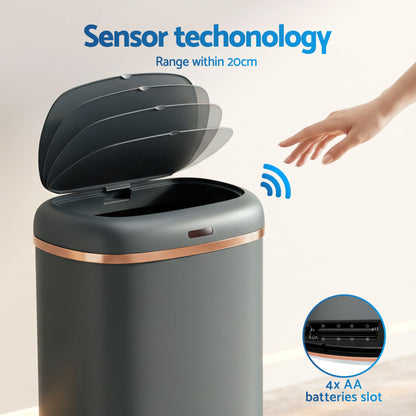 Devanti 38L Motion Sensor Bin Rubbish Automatic Grey-Home &amp; Garden > Kitchen Bins-PEROZ Accessories