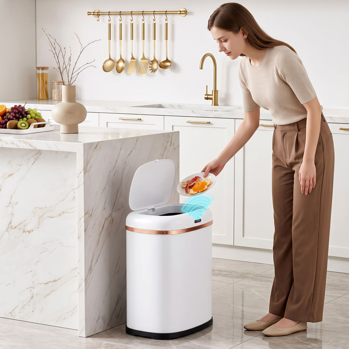 Devanti 38L Motion Sensor Bin Rubbish Automatic White-Home &amp; Garden > Kitchen Bins > Automatic Bins-PEROZ Accessories