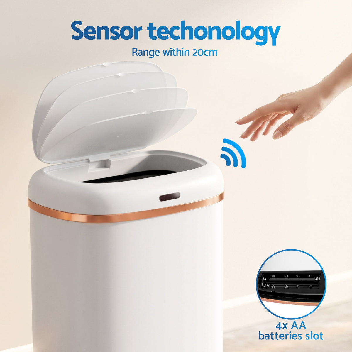 Devanti 38L Motion Sensor Bin Rubbish Automatic White-Home &amp; Garden > Kitchen Bins > Automatic Bins-PEROZ Accessories