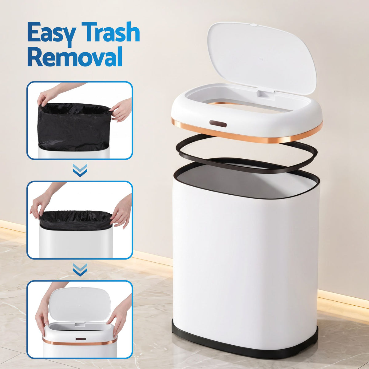 Devanti 38L Motion Sensor Bin Rubbish Automatic White-Home &amp; Garden > Kitchen Bins > Automatic Bins-PEROZ Accessories