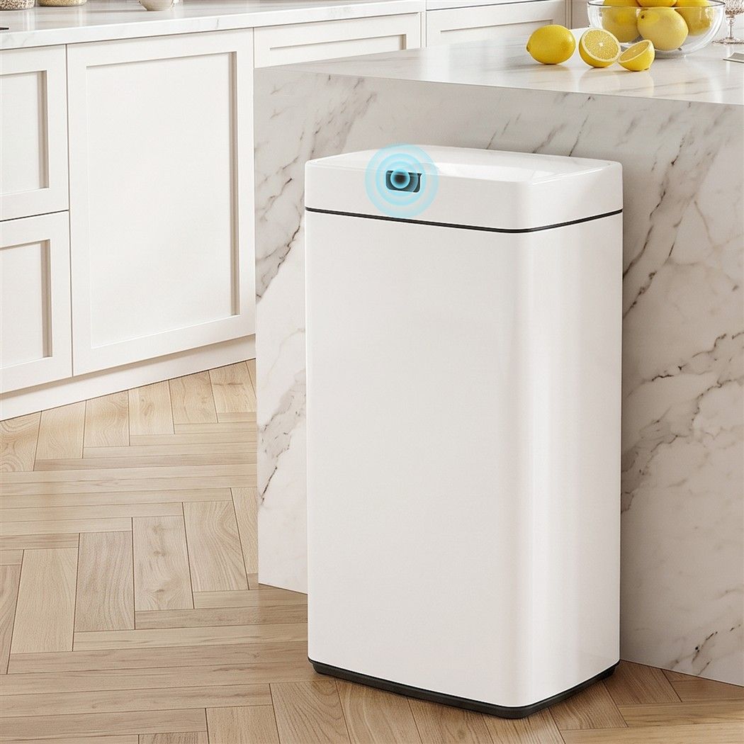 Devanti 45L Motion Sensor Bin Rubbish Automatic White-Home &amp; Garden > Kitchen Bins-PEROZ Accessories
