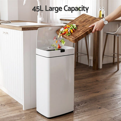Devanti 45L Motion Sensor Bin Rubbish Automatic White-Home &amp; Garden > Kitchen Bins-PEROZ Accessories