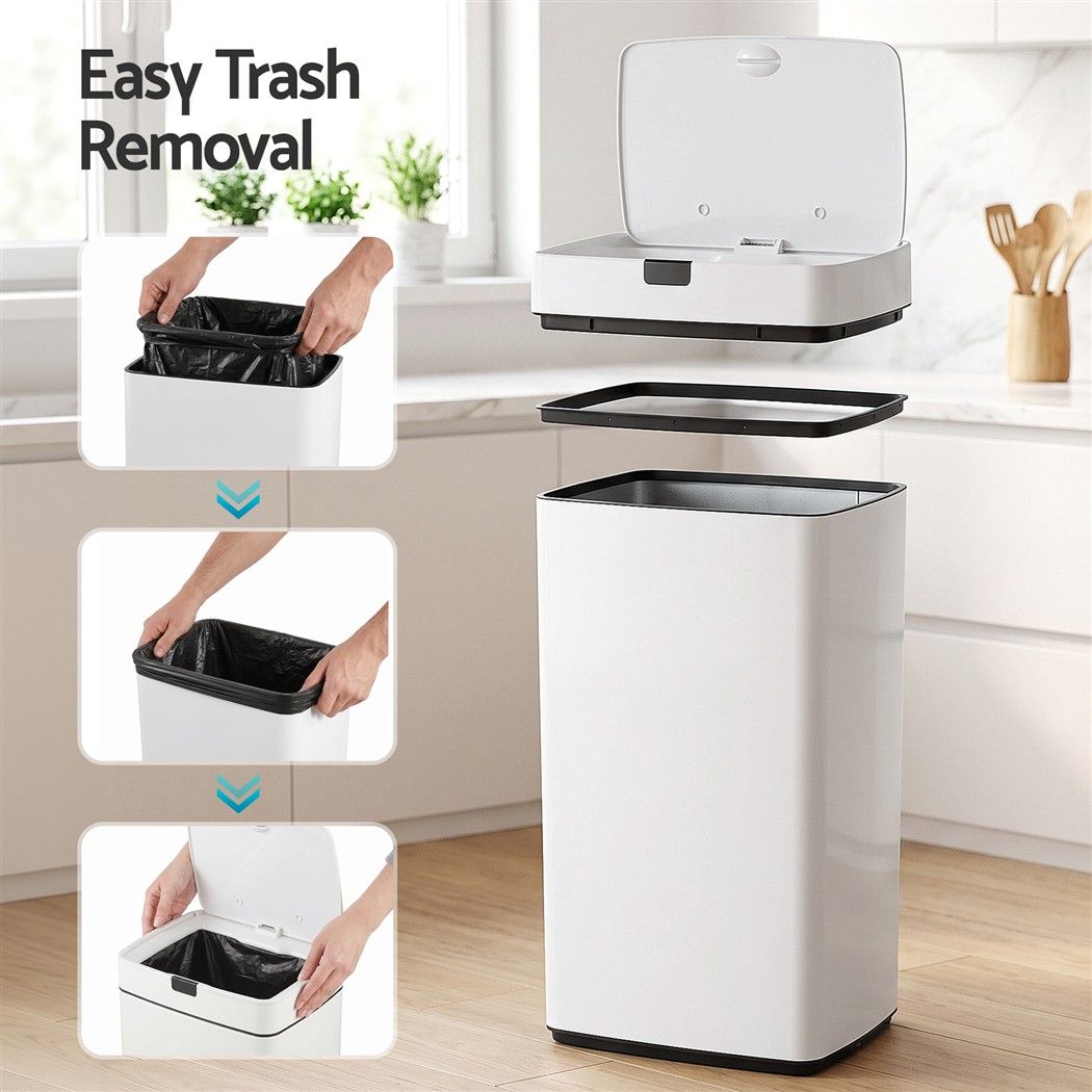 Devanti 45L Motion Sensor Bin Rubbish Automatic White-Home &amp; Garden > Kitchen Bins-PEROZ Accessories