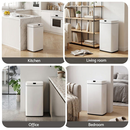 Devanti 45L Motion Sensor Bin Rubbish Automatic White-Home &amp; Garden > Kitchen Bins-PEROZ Accessories
