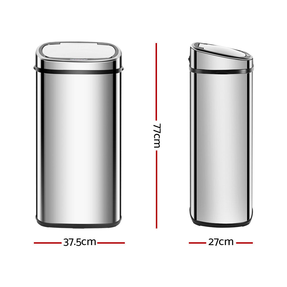 Devanti 68L Motion Sensor Bin Rubbish Automatic Silver-Home &amp; Garden &gt; Kitchen Bins-PEROZ Accessories