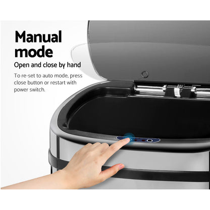 Devanti 68L Motion Sensor Bin Rubbish Automatic Silver-Home &amp; Garden &gt; Kitchen Bins-PEROZ Accessories
