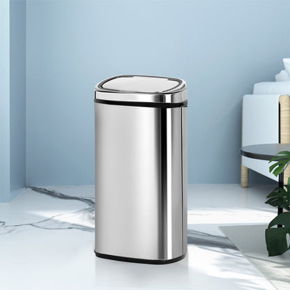 Devanti 68L Motion Sensor Bin Rubbish Automatic Silver-Home &amp; Garden &gt; Kitchen Bins-PEROZ Accessories