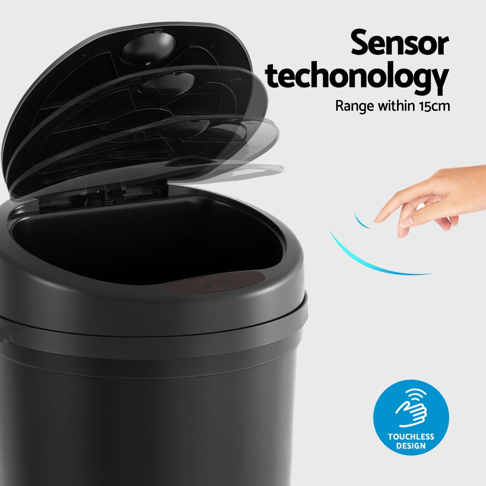 Devanti Sensor Bin Motion Rubbish Bins Kitchen Automatic Trash Can Black 9L-Home &amp; Garden &gt; Kitchen Bins &gt; Automatic Bins-PEROZ Accessories