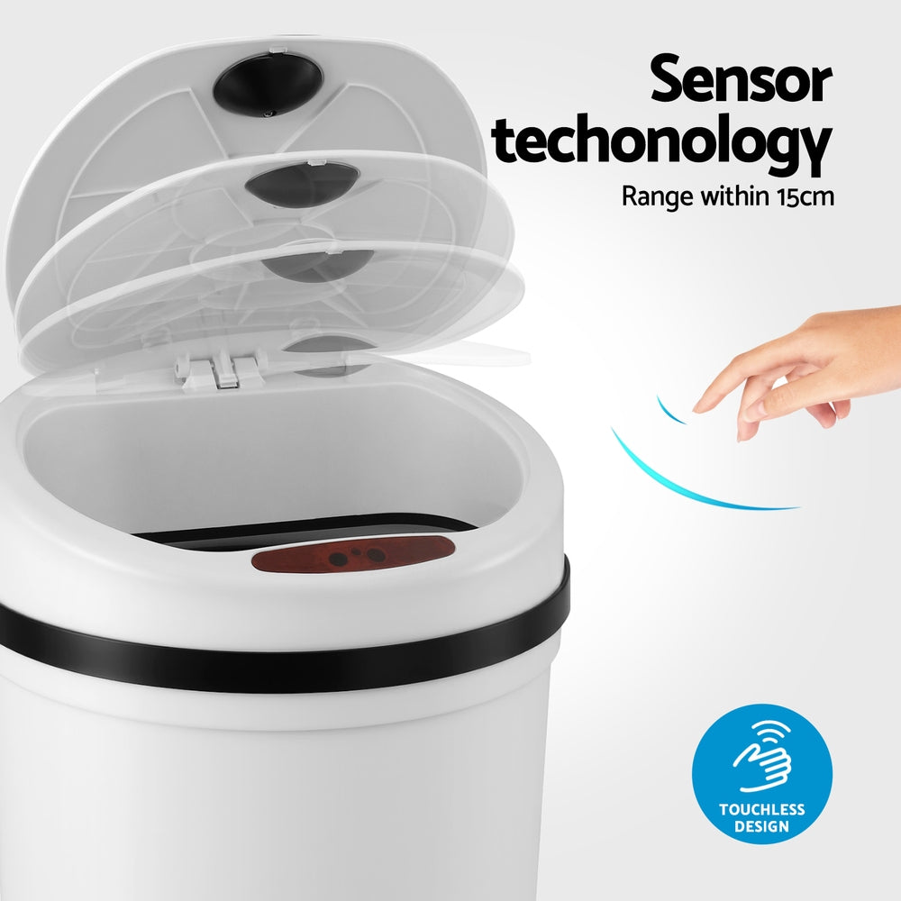 Devanti Sensor Bin Motion Rubbish Bins Kitchen Automatic Trash Can White 9L-Home &amp; Garden &gt; Kitchen Bins &gt; Automatic Bins-PEROZ Accessories