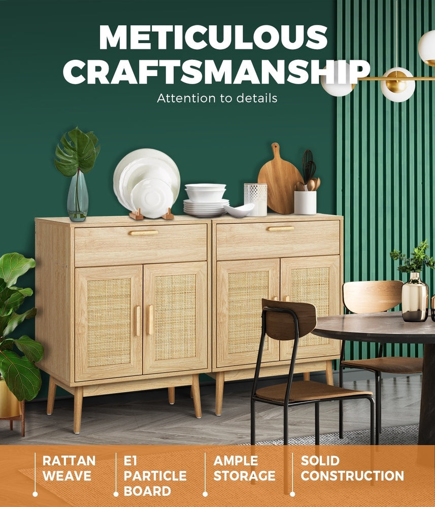 Oikiture 2x Buffet Sideboard Rattan Cupboard Cabinet Storage-Sideboard-PEROZ Accessories