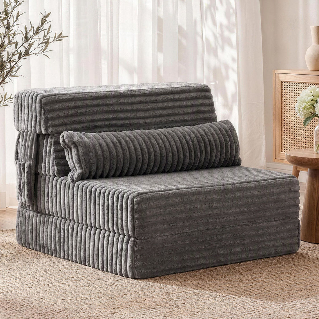 Artiss 3-in-1 Folding Sofa Bed Armless Lounger Chair with Side Pocket and Pillow-Furniture > Sofas > Sofas &amp; Sofa Beds-PEROZ Accessories