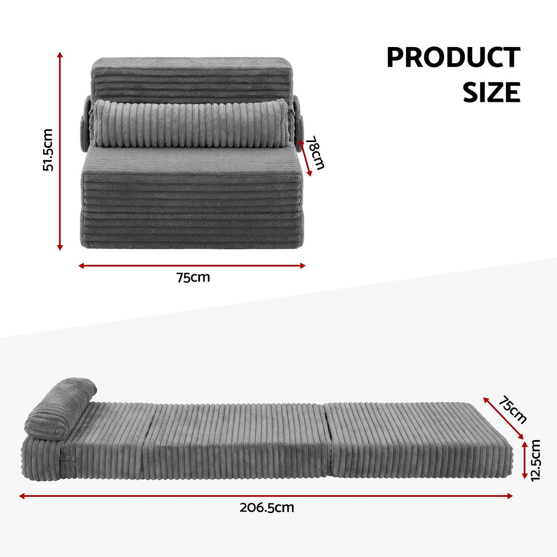Artiss 3-in-1 Folding Sofa Bed Armless Lounger Chair with Side Pocket and Pillow-Furniture > Sofas > Sofas &amp; Sofa Beds-PEROZ Accessories