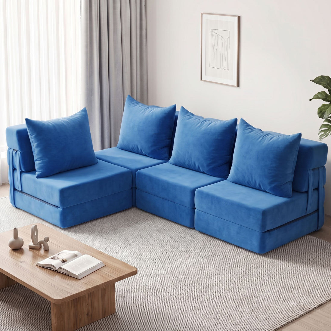 Artiss 4 Pack Folding Sofa Bed L-Shaped Modular Floor Sofas Foam Futons Couches-Furniture > Sofas > Sofas &amp; Sofa Beds-PEROZ Accessories