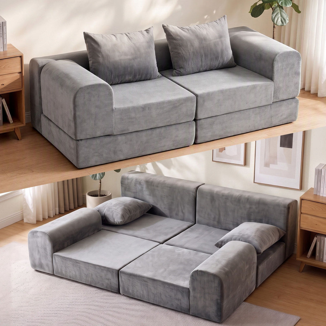 Artiss 5-in-1 Convertible Sofa Bed Floor Mattress Modular Boneless Curved Couch-Furniture > Sofas > Sofas &amp; Sofa Beds-PEROZ Accessories