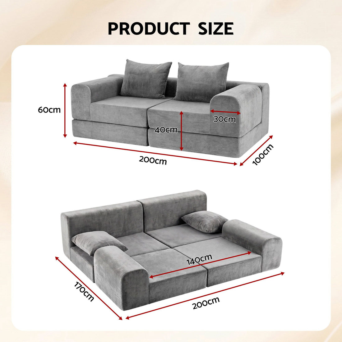 Artiss 5-in-1 Convertible Sofa Bed Floor Mattress Modular Boneless Curved Couch-Furniture > Sofas > Sofas &amp; Sofa Beds-PEROZ Accessories