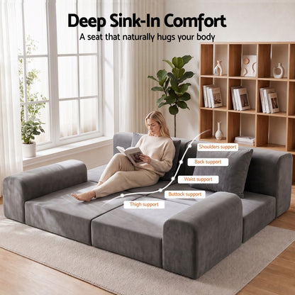Artiss 5-in-1 Convertible Sofa Bed Floor Mattress Modular Boneless Curved Couch-Furniture > Sofas > Sofas &amp; Sofa Beds-PEROZ Accessories