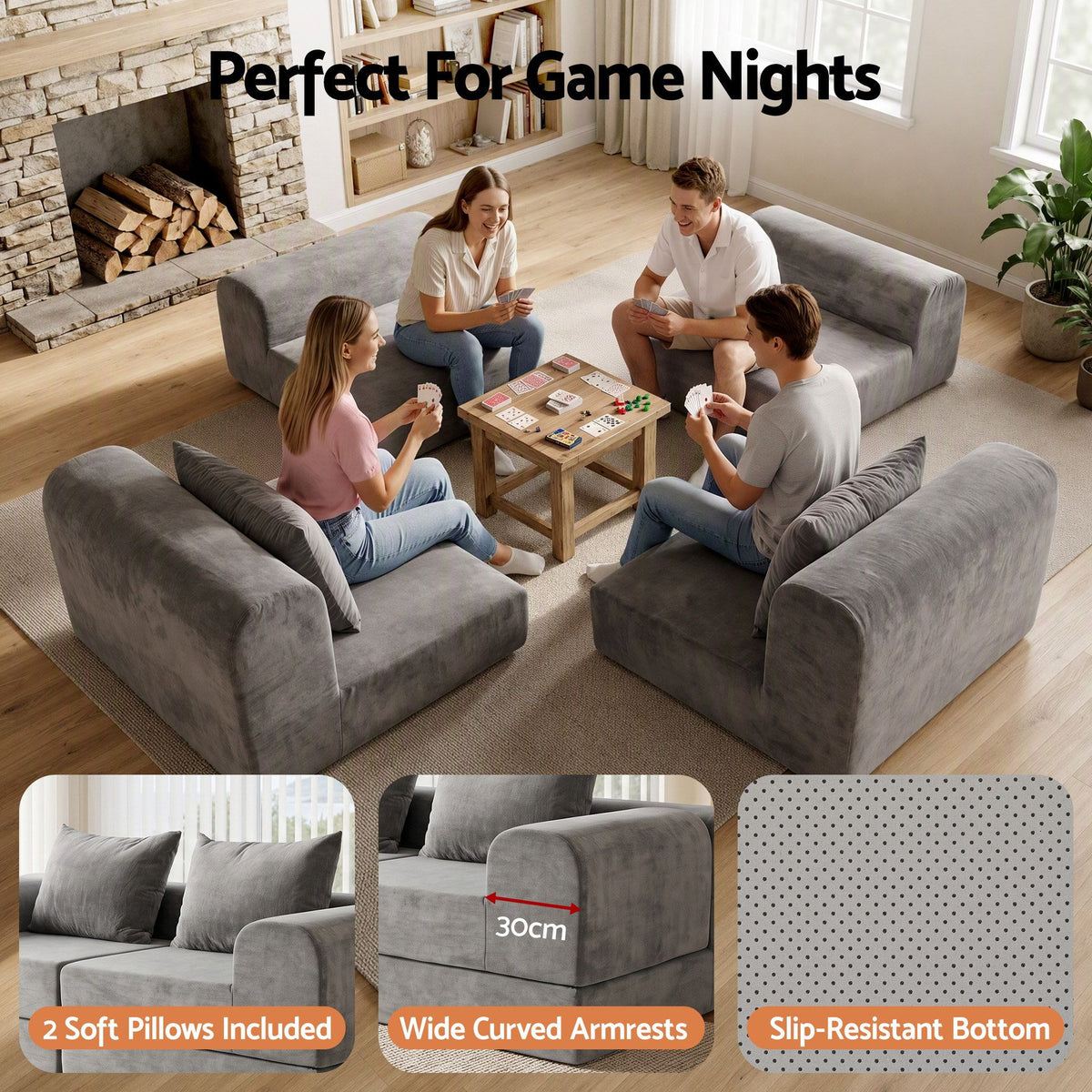 Artiss 5-in-1 Convertible Sofa Bed Floor Mattress Modular Boneless Curved Couch-Furniture > Sofas > Sofas &amp; Sofa Beds-PEROZ Accessories