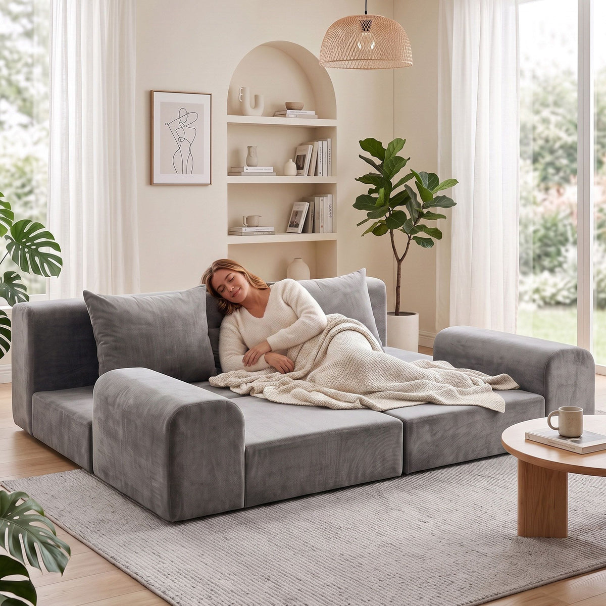 Artiss 5-in-1 Convertible Sofa Bed Floor Mattress Modular Boneless Curved Couch-Furniture > Sofas > Sofas &amp; Sofa Beds-PEROZ Accessories